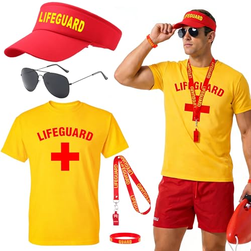 iSharely 5Pcs Lifeguard Costume Accessories Set for Adults (Cross L)