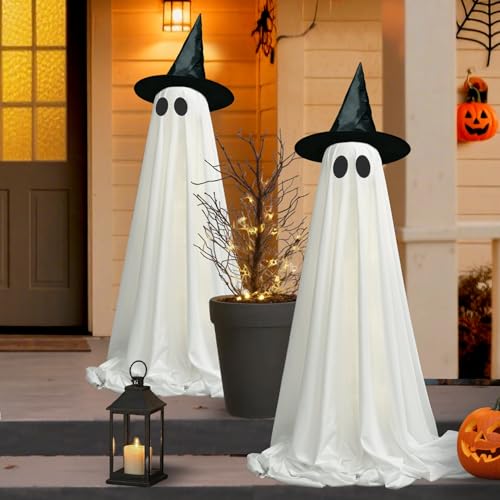VersaCharm Halloween Ghost LED String Lights Decor Indoor/Outdoor Light Up Spooky Decoration with Remote Control for Yards, Porch, Gardens, Lawn & Party White 2 Packs