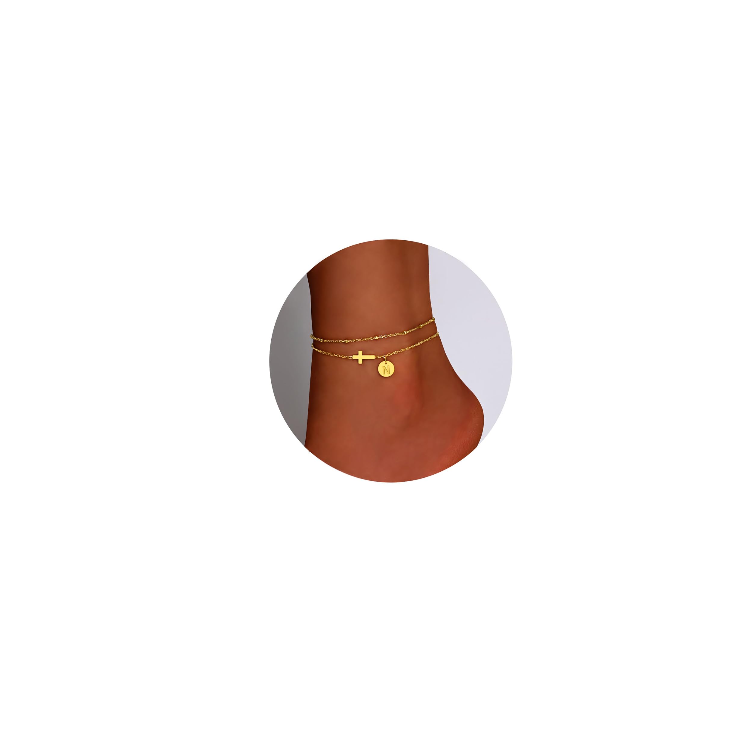 JUTOLOKA Gold Cross Ankle Bracelets for Women | Anklets for Women Waterproof with Initial Charm (A-Z) | Non Tarnish Summer Beach Jewelry Gifts for Her