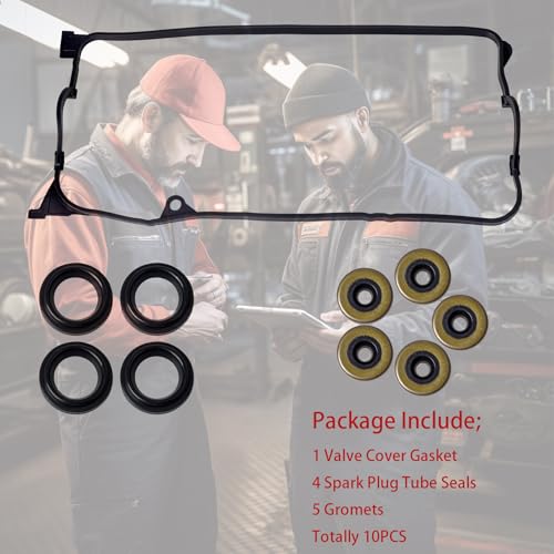 Image of VS50606R Valve Cover Gasket Kit for 2001-2005 Honda Civic 1.7L D17A | Gasket + 4 Plug Tube Seals + 5 Grommets. Replaces VS50384 VC4034 12030-PLC-000. Fixes Oil Leaks. DX LX EX HX GX V-TEC.