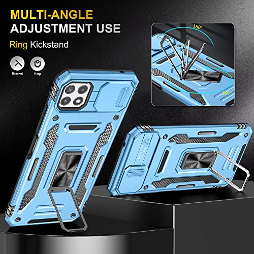Image of Polycarbonate Slide Camera Cover with Ring Holder Mobile Phone Back Cover for Samsung Galaxy A22 4G /M32 4G (Blue)