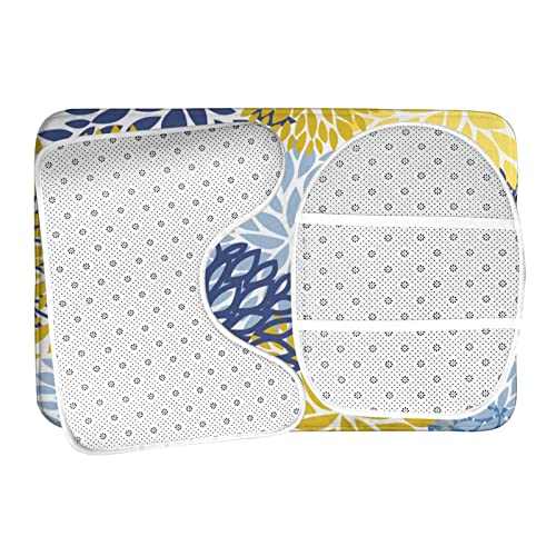 DIRYKILP Badematte + Konturmatte + Toilettendeckelbezug, Blau Gelb Blumen 3 Stück Badematte Set, mit Anti-Rutsch-Klebeboden – Bild 7