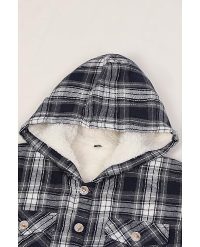 Image of ZENTHACE Boys Sherpa Fleece Lined Flannel Plaid Button Down Shirt Jacket,Hooded Flannel Shirt with Hand Pockets
