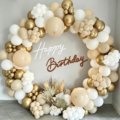 Image of TONIFUL Happy Birthday Sign for Backdrop - Glitter White Brown Felt Banner - Includes Dot Glue - Perfect for Birthday Party Backdrop,Wall Decr,Balloon Arch,Photo Background