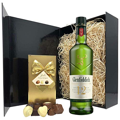 Single Malt Whisky Gift Set - Glenfiddich Scotch Whisky and Chocolates Gift Hamper Box - Birthday, Christmas Gifts for Whisky Lovers