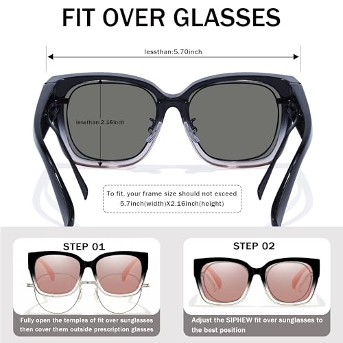 Image of SIPHEW Mirrored Sunglasses Polarized Fit Over Glasses for Women - Trendy Large Square w UV400 Protection Sun Glasses