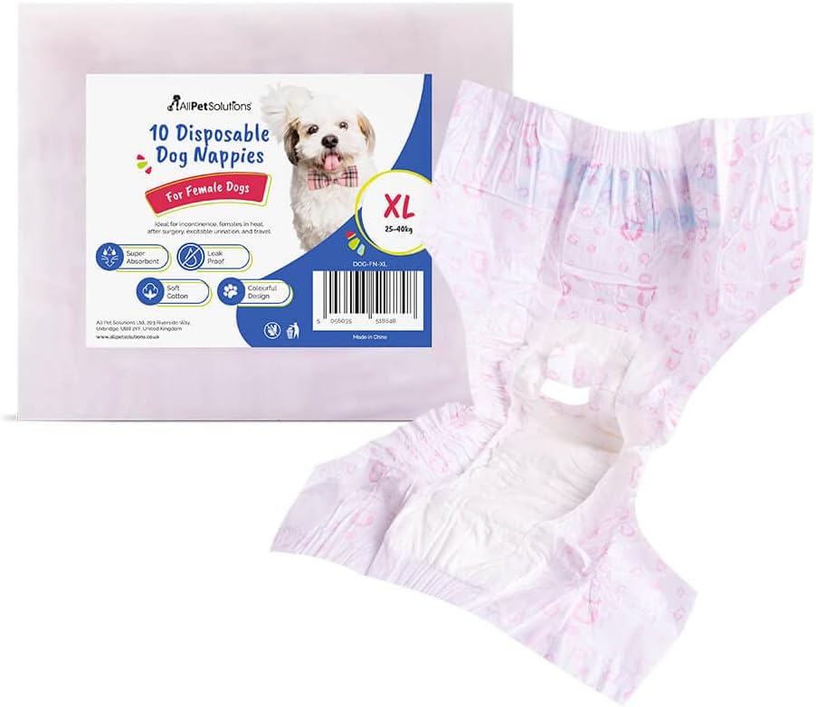 AllPetSolutions Disposable Female Dog Nappies Easy to Wear & Soft Pet Diapers for Dogs in Heat