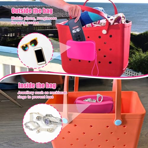 Silicone Phone Holder for Bogg Bag, Soft Silicone Insert Wallet Charm with 2 Pcs Key Holder for Bogg Bags Accessories, Attachment for Bogg Beach Bags Tote Bag Fits for iPhone Android Phones (Hot Pink) by BSRESIN - Image 2