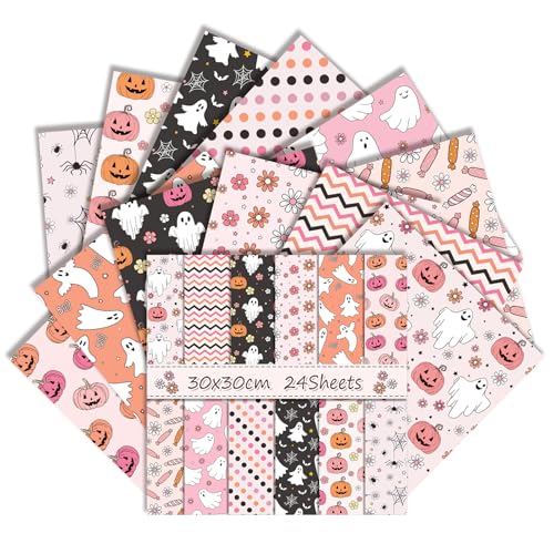 Papier scrapbooking d'Halloween haut de gamme aux finitions double face rose de 30x30 cm