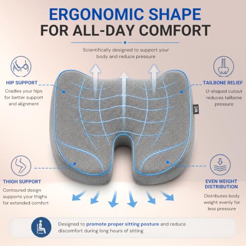 Image of Wonder Care Orthopedic Coccyx Cusion | High Density Memory Foam for Back Pain, Sciatica, Tailbone Relief | 2 Years Warranty (Velvet Cover, 70Kg)