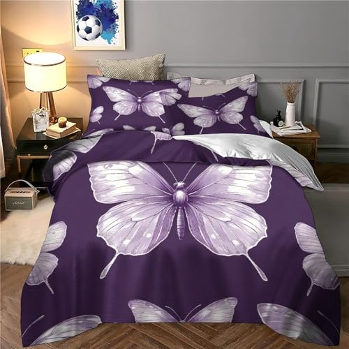 Parure housse de couette papillon violet 200x200 microfibre lavable machine - 6
