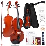 DIGERVY Geige 4/4 Anfänger Set – Violine Vollgröße für Erwachsene & Schüler mit Geigenbogen aus Palisander, Geigenkoffer, Schulterstütze, Ersatzsaiten & Steg – Einsteiger Geigenset aus Schichtholz