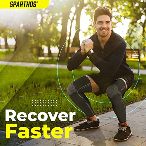 Sparthos Leg Compression Sleeves - Aid in Recovery and Support Active Lifestyle - Innovative Breathable Elastic Blend - Anti Slip, Day & Night Wear3