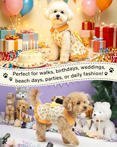 Image of CuteBone Sunflower Daisy Pet Dress with Peter Pan Collar - Yellow Floral Pattern - Sleeveless Ruffled Skirt with Bow for Small Dogs, Cats - Summer & Casual Wear