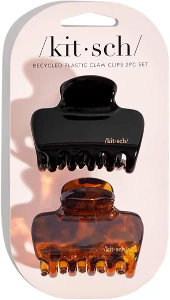 Kitsch Medium Claw Clips for Women - Strong Hold & Stylish Glossy Puffy Design Hair Accessories | Ideal for Girls and Women with Thick & Thin Hair, Half-Up or Full Updos - 2pc Set, Black & Tort
