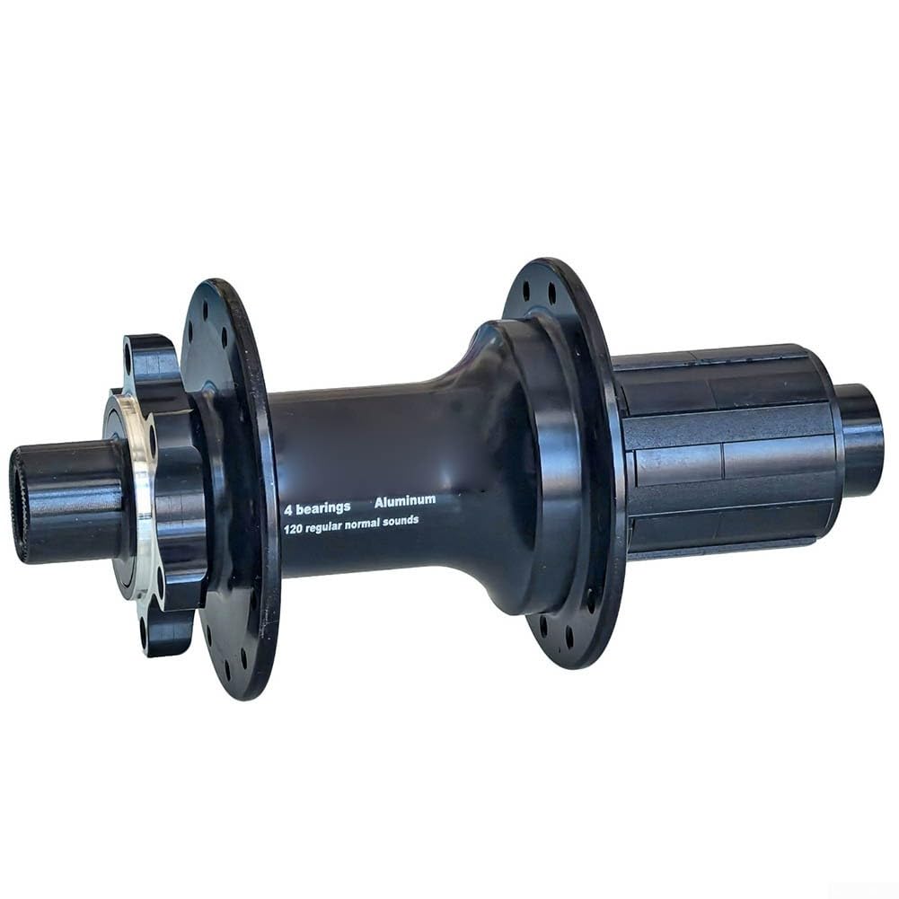 Fahrradnaben-Set mit 24 Speichenlöchern und abgedichteten Lagern für 11- und 12-Gang-Kassette, 6-Bolzen-Scheibenbremse, 100 mm, vorne, 142 mm, hinten, 12 mm Steckachse, Aluminium, Schwarz