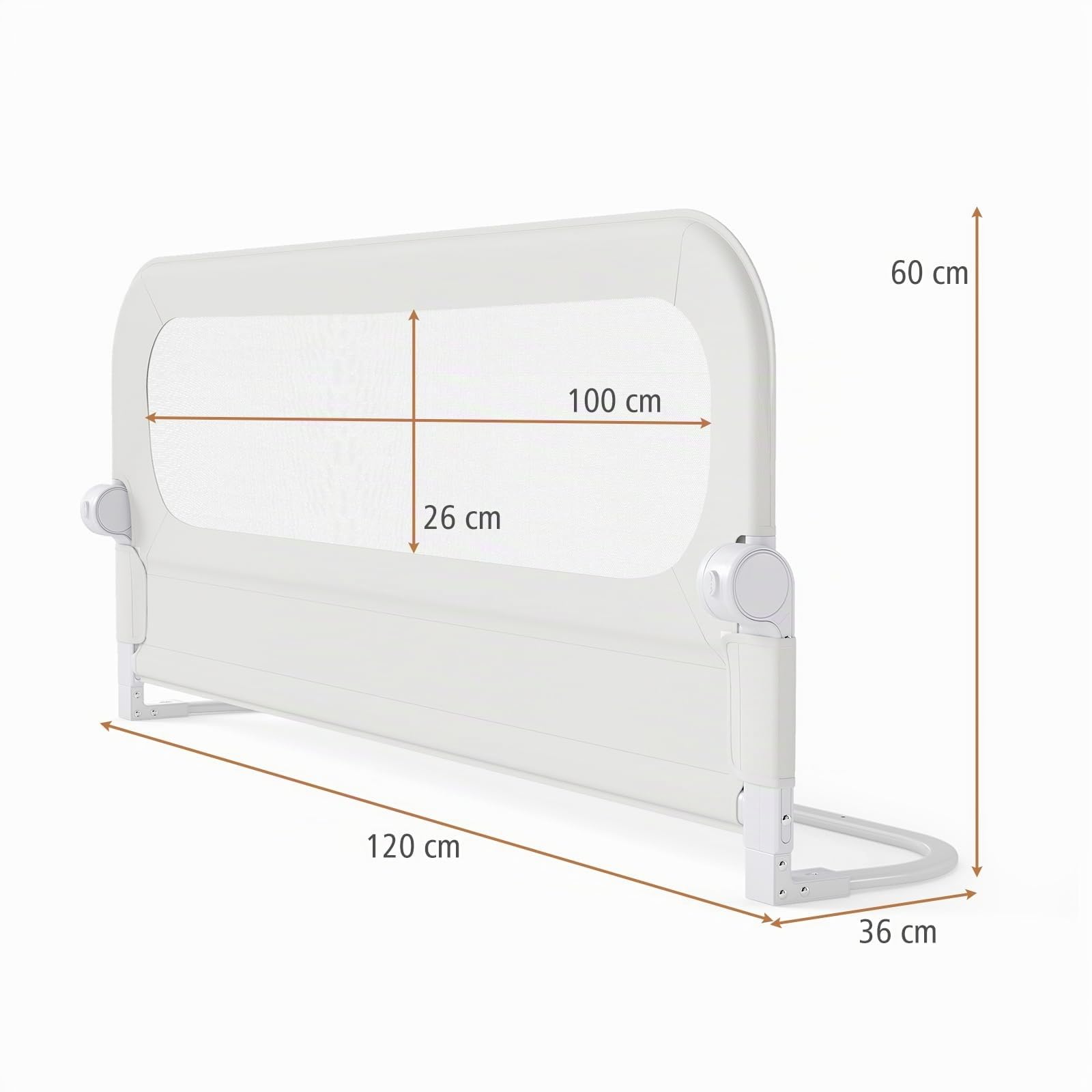 RELAX4LIFE Barrière de Lit Rabattable 120 cm, Barriere de Securite Enfant Lit, Double Verrouillage, Maille Respirante, Base Métallique, Protection Anti-Chute, pour Matelas 10-28 cm d'Épaisseur (Blanc)