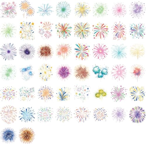 Image of 50Pcs Firework for Scrapbooking,Self-Adhesive Transparent Stickers Scrapbook Supplies Journaling Supplies for Adult Card Making Letters DIY Water Bottle Cards Decoration