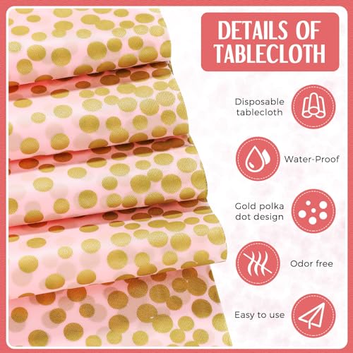 Image of Breling 24 Pack Pink and Gold Disposable Plastic Tablecloths and Satin Table Runner Set, 54 x 108 Inch Tablecloth, 12 x 108 Inch Table Runners for Wedding Graduation Birthday Baby Shower