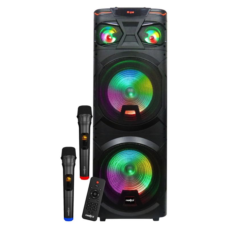 Image of FRONTECH SW-0140 Marcus Multimedia Trolley Speaker - 160W Output, Bluetooth 5.0, LED Display, Disco Light, Wheels, Handle - Black