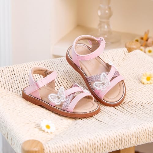 Image of Kolan Toddler Girl Sandals Open Toe Flat Princess Dress Shoes Little Kids