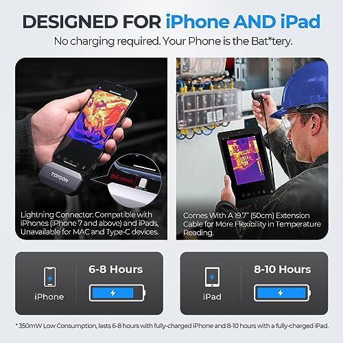 TOPDON TC002 Thermal Camera for iOS (iPhone & iPad), 512 x 384 Super Resolution, 256 x 192 IR High Resolution, Thermal Imager, Thermal Imaging Camera, -4°F~1022°F Temp Range, Support Video Recording