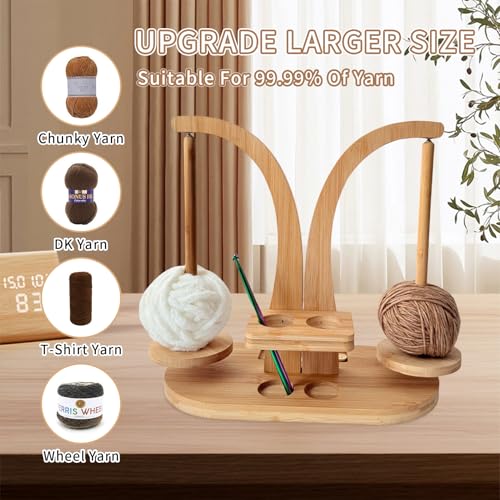 Image of Magnetic Wooden Yarn Holder for Crocheting & Knitting - Smooth Rotating Yarn Spinner with Double Spindles, Tangle-Free Thread Dispenser, Ideal Gift for Knitters & Weavers (Natural)