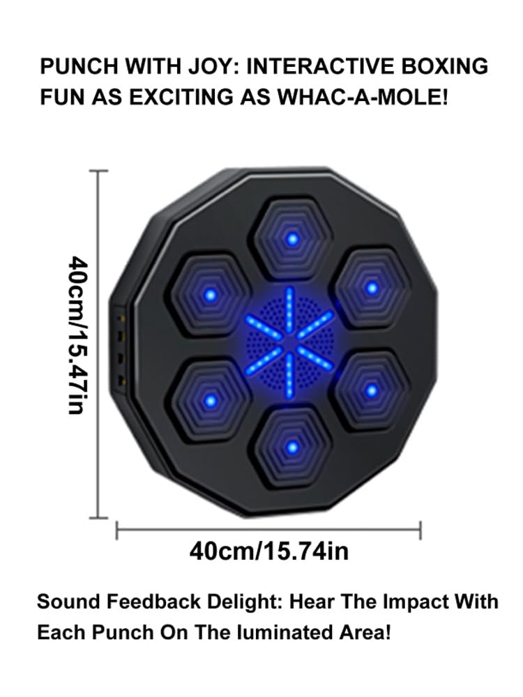 Pneterg Machine De Boxe Musicale Murale Pour Enfants - Bluetooth, Lumières LED, Gants Inclus, Impact 800 Lbs