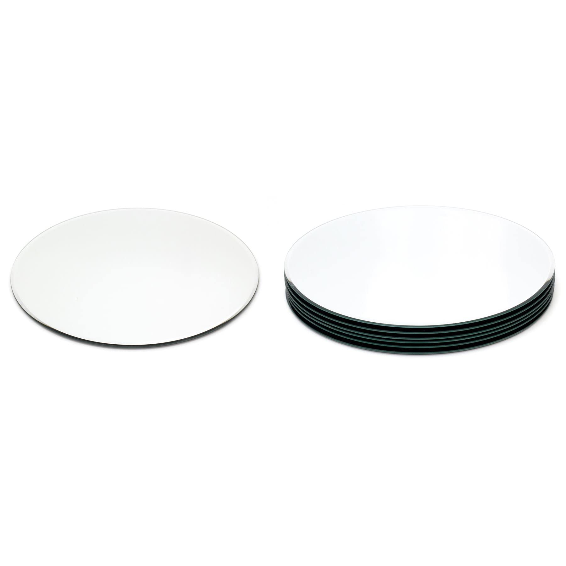 30cm Pack Of Six Round Glass Coaster Decorative | 6 Piece Mirror Glass Display Candle Plate | Mirrored Candle Tray Vanity Perfume Tray