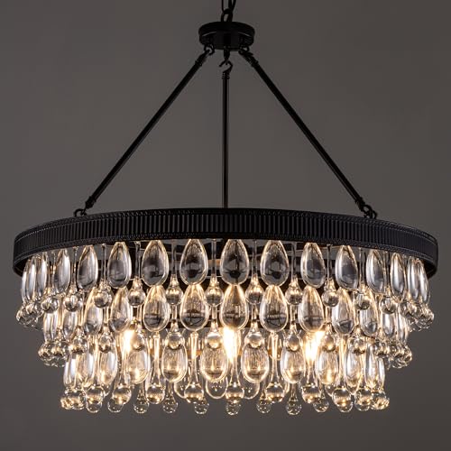 TOCHIC Crystal Chandeliers, 6-Light 3 Tiers Black Crystal Chandelier Light,