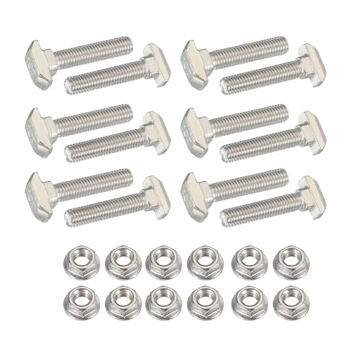 Image of PATIKIL M8 x 38 mm T-Slot Bolts, 12 Sets Drop-in Bolt Hammer Head with Hexagon Flange Nuts T-Bolt Stud Sliding Screw for 45 Series Aluminum Extrusion Profile, Silver