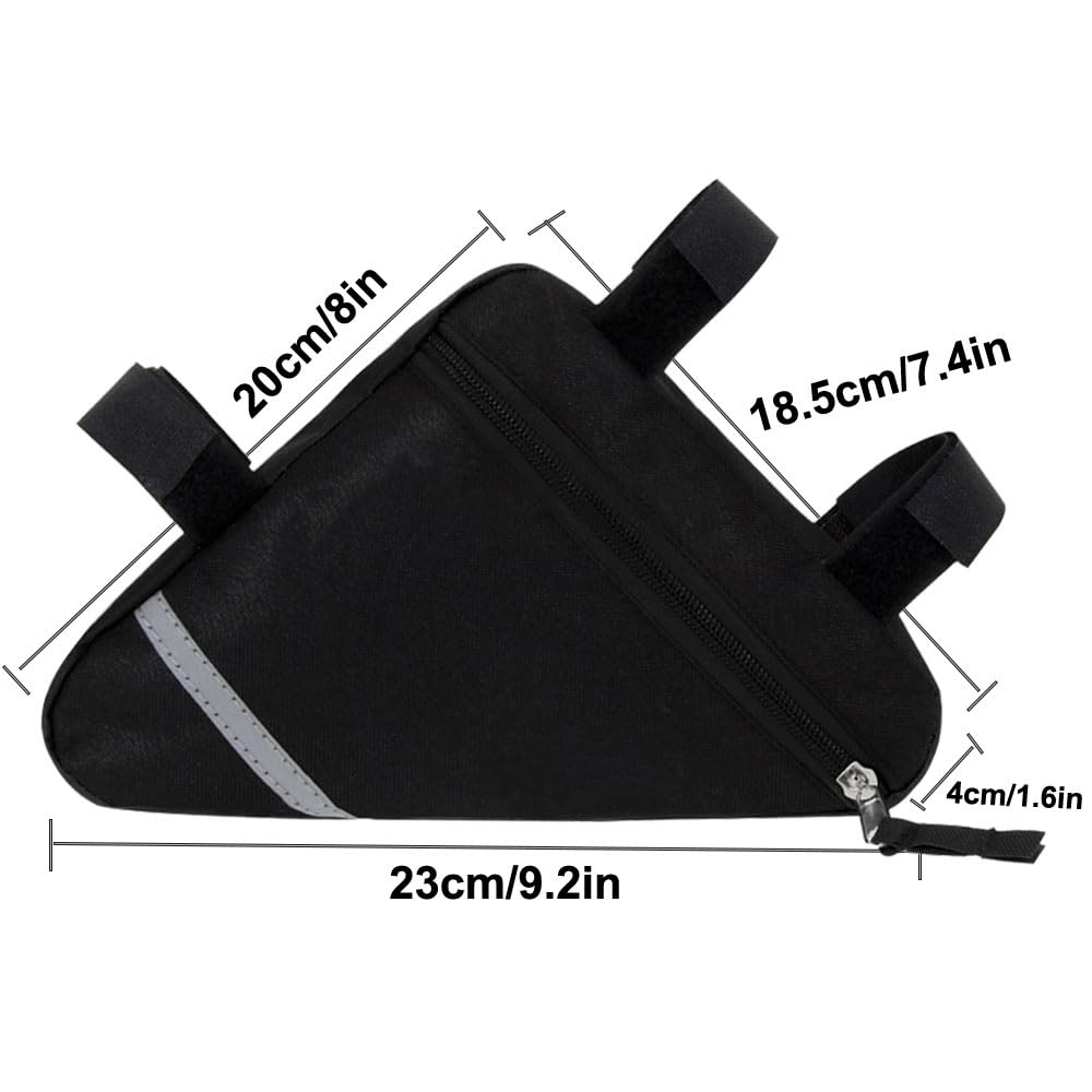 QitinDasen 2 Pieces Bike Triangle Bags, Waterproof Bicycle Front Tube Frame Bag, Double-Sided Reflective Decoration Makes Night Riding Safer (Black)
