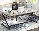 FOLUBAN 70.9' Industrial Computer Desk with Z-Shaped Legs, Modern Home Office Desk for 2 Person, Large Gaming Executive Workstation Study Table for Bedroom Writing, Light Grey