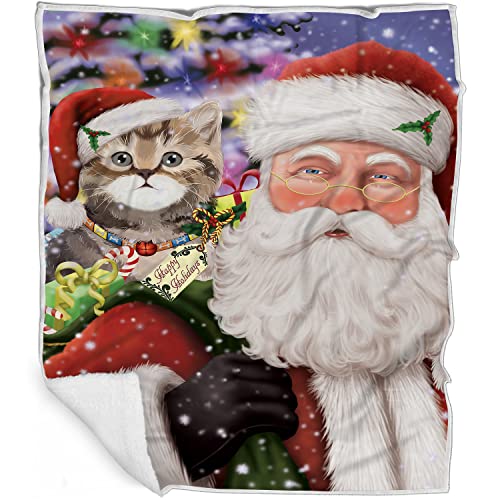 Doggie of the Day British Shorthair Cat Blanket - Christmas Santa Carrying Presents - Super Soft & Warm Pet Theme for Sofa or Bed, Warm Fleece, Sherpa or Woven Material, BLNKT160274 (50x60 Sherpa)