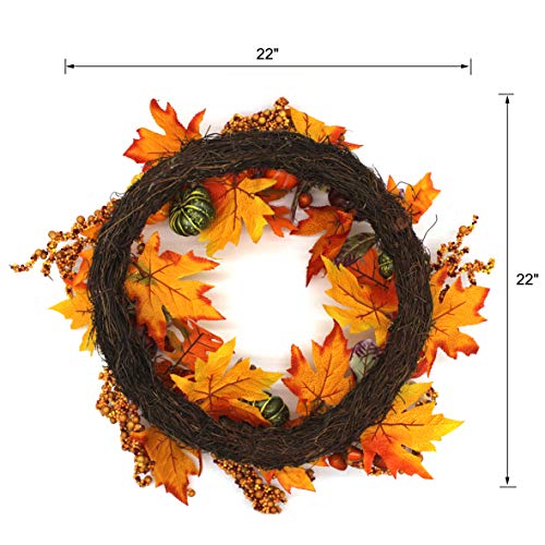 Cvhomedecoprimitiverustic22inchartificialpumpkinswreathwithfallmapleleavesandberryharvestfestivalwreathforfrontdoorandhomedecor  Urban Country Home Decor Cvhomedeco primitive rustic 22 inch artificial pumpkins wreath with fall maple leaves and berry harvest festival wreath for front door and home decor  urban country home decor