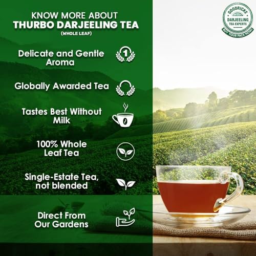Image of Goodricke Thurbo Darjeeling Tea 250gm Pack of 2 with Complimentary Glass Cup, Loose Whole Leaf Darjeeling Black Tea with Delicate Aroma and Bright Character, 100% Sourced from Goodricke Gardens
