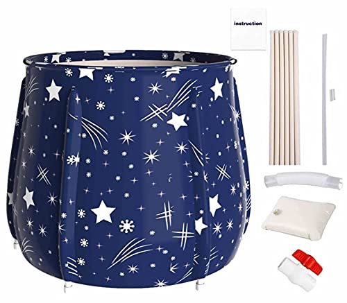 Portable Adult Bathtub, Folding Plastic Bathtubs Eco-Friendly Bath Tubs Soaking Shower Bath Bucket Barrel with Thermal Foam Keep Temperature Family Bathroom SPA Tub (31.5"X27.5" Blue Star)