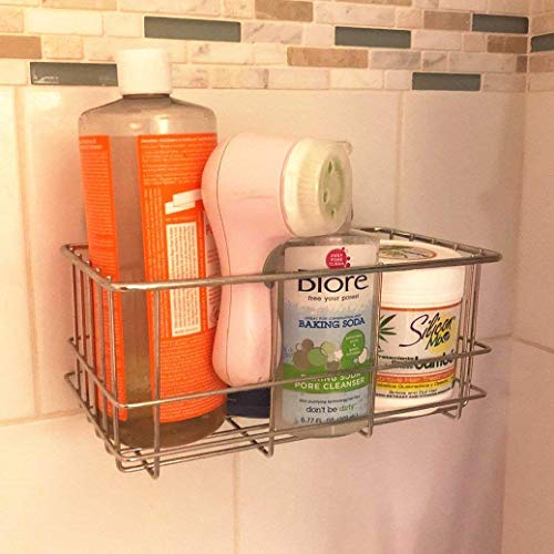 Ipegtop L-7 Adhesive Suction Cup Deep Caddy Bath Organizer Wall Shelf For Large Shampoo Shower Gel Holder Bathroom Accessories Storage-Rustproof 304 Stainless Steel, 2-Pack, 2 Count #TOP5