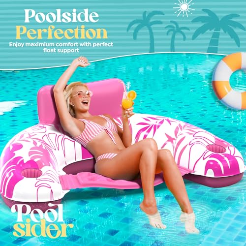 Pool Chair Floats - 2 Pack Floating Pool Chairs for Adults | Inflatable Pool Chair with Cup Holder & Armrest | Swimming Chairs for Adults | Tropical Design (Pink/Blue) Pool Float Chair - Poolsider