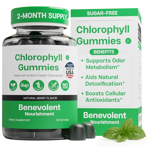 Benevolent Chlorophyll Gummies for Women & Men – 50mg Sodium Copper Chlorophyllin per Gummy - Internal Deodorant Support, Natural Detox & Body Odor Neutralizer – Sugar-Free & Plant-Based, 60 Gummies