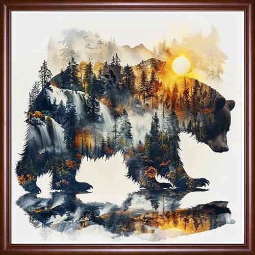 Image of Findvoor Stamped Cross Stitch Kits for Beginner Embroidery Kits for Beginners Adults DIY 11CT Cross Stitch Patterns Needlepoint Kits Crossstitching Kits-Abstract Bear 18x18 inch