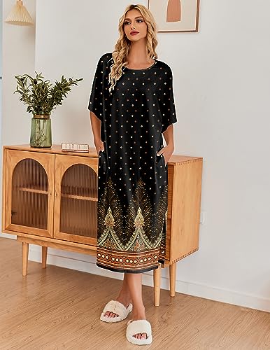 Image of Ekouaer Women's Nightgown Short Sleeve Sleepshirt Long Loungewear Casual Maxi Lounge Dress House Dresses with Pockets