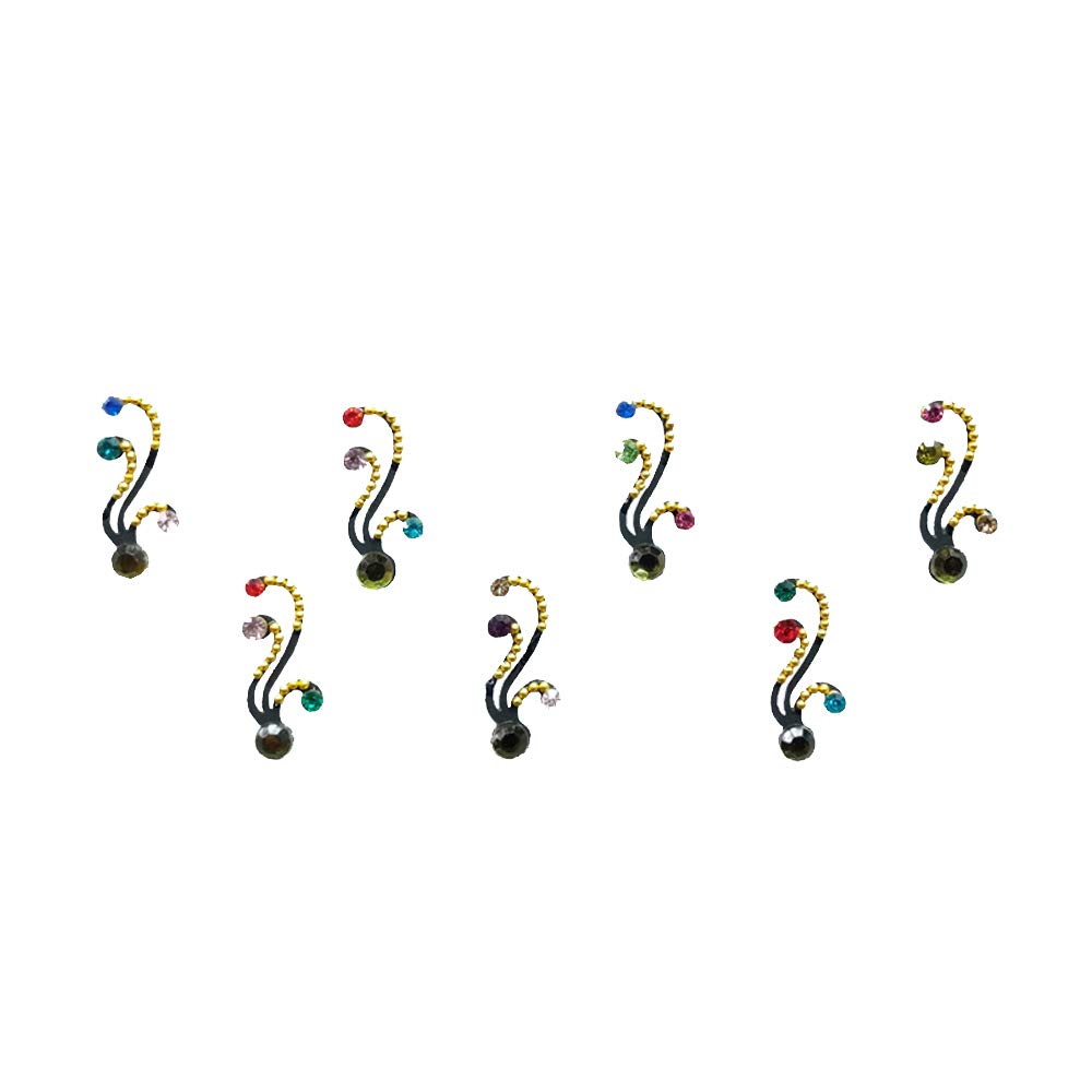 Comet Busters Beautiful Black Bindis With Multicolor Stones (BV633)