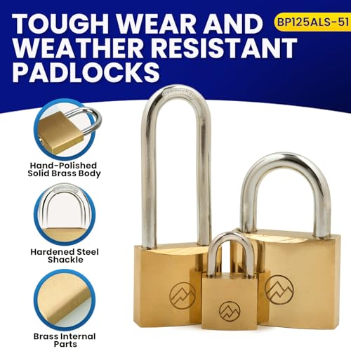 Fjm BP125ALS-51 Solid Brass Padlocks With Same Key, Home Improvement Door Lock, Weatherproof Tsa Locks For Luggage, With 3 Master Locks, Wide Keyed Alike thumb #2