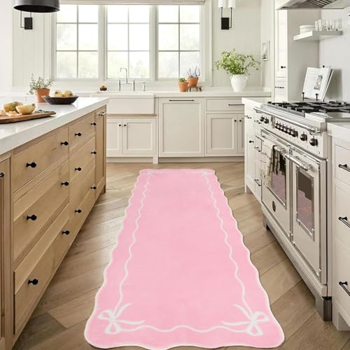 Tapete corredor rosa con lazo, 61x183 cm, antideslizante miniatura 4