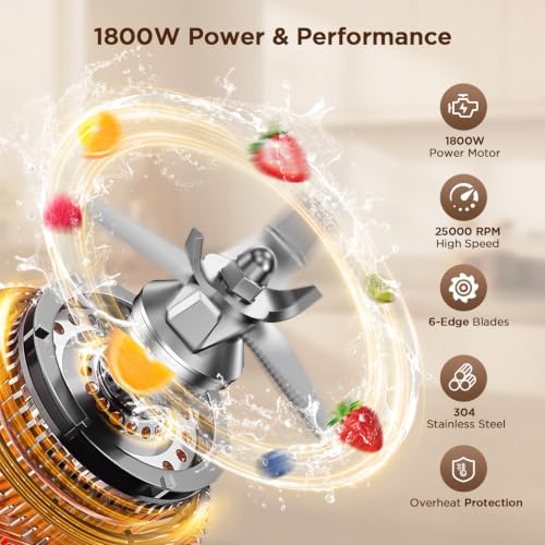 1800W Countertop Blenders for Kitchen, Blender for Smoothie with 70 oz BPA-Free Pitcher, 25000 RPM Smoothie Blender with 6 Presets, Multiple Speeds, Time Setting, Pulse for Milkshakes,Ice Crushing - Image 4