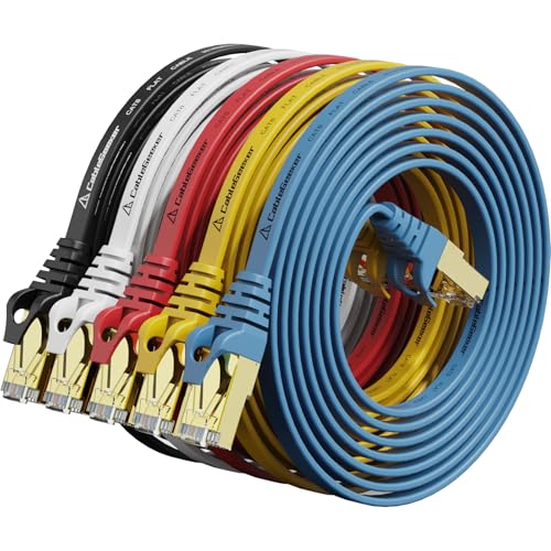 Cat8 Ethernet Cable 5ft 5Pack 5-Color, 2000MHz 40Gbps High Speed LAN Network Cord, RJ45 Flat Cat 8 Patch Cable for Modem/Gaming/Router/PC/PS5/Xbox