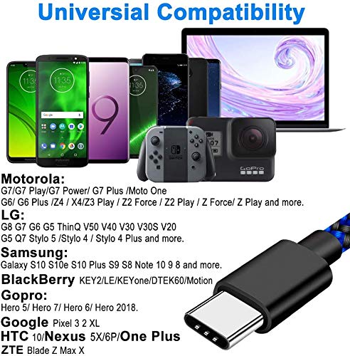 USB Type-C Cable 3A Fast Charging,L&HE 4Pack (3/6/6/10FT) Compatible with Samsung Galaxy A10/A20/A51/S10/S9/S8 Cabepow Charger Cable, PS5 Controller, etc. (Blue)