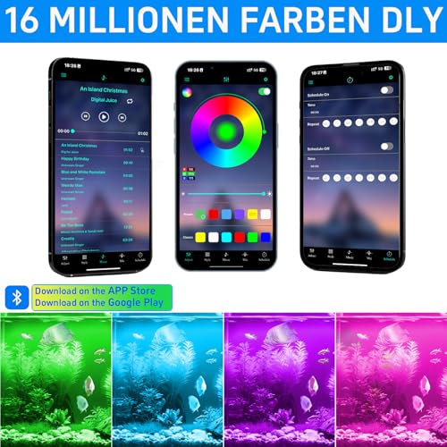 LED Aquarium Beleuchtung, DIY Vollspektrum Aquarium Licht mit APP Steuerung Fernbedienung, Fish Tank Lamp mit Timer, 20 Farben und 10 Helligkeitsstufen, 8W Aquarium Lampe für 90-110CM Tank – Bild 5