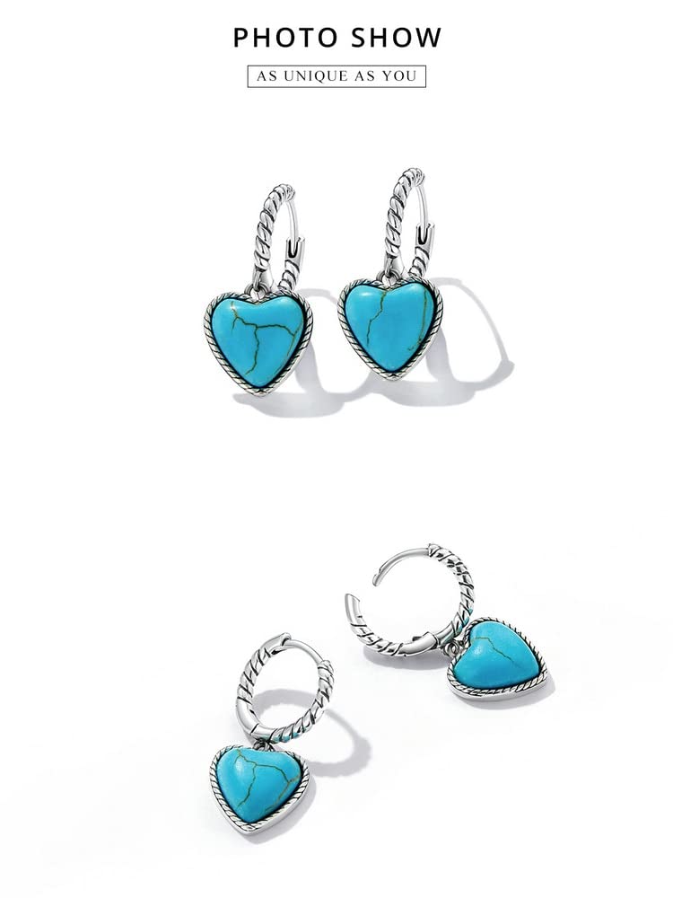 1 paio di orecchini a cerchio turchese a forma di cuore in argento
